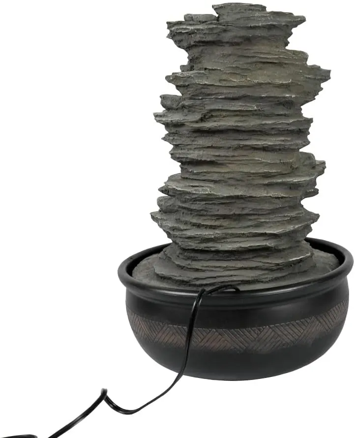 15.7 High Rock Falls Tabletop Water Fountain with LED Lights - 5-Tier Indoor Relaxation Waterfall Fountain, Small Cascading Water Feature for Home and Office Decor Gray-1