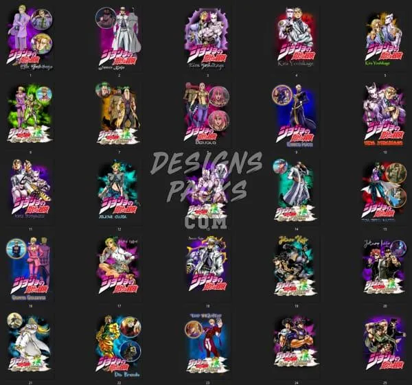 25 Jojo Bootleg v1 Bootleg Designs Bundle PNG