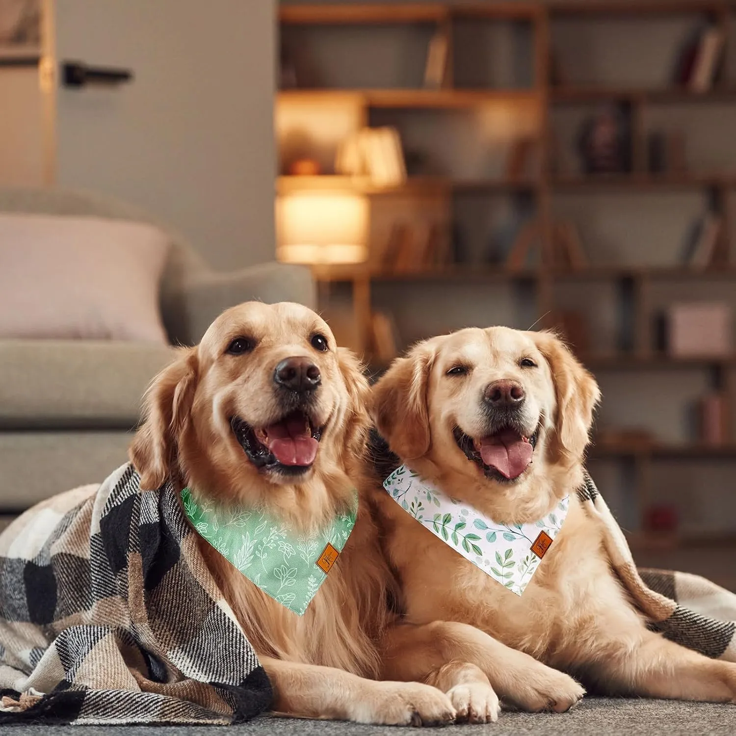 2Pcs Boho Eucalyptus Leaves Dog Bandana Elegant Green Leaves Print Fabric Pet Scarf Medium Size Adjustable Dog Bibs for Pet Birthday Costume Accessories