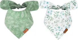 2Pcs Boho Eucalyptus Leaves Dog Bandana Elegant Green Leaves Print Fabric Pet Scarf Medium Size Adjustable Dog Bibs for Pet Birthday Costume Accessories