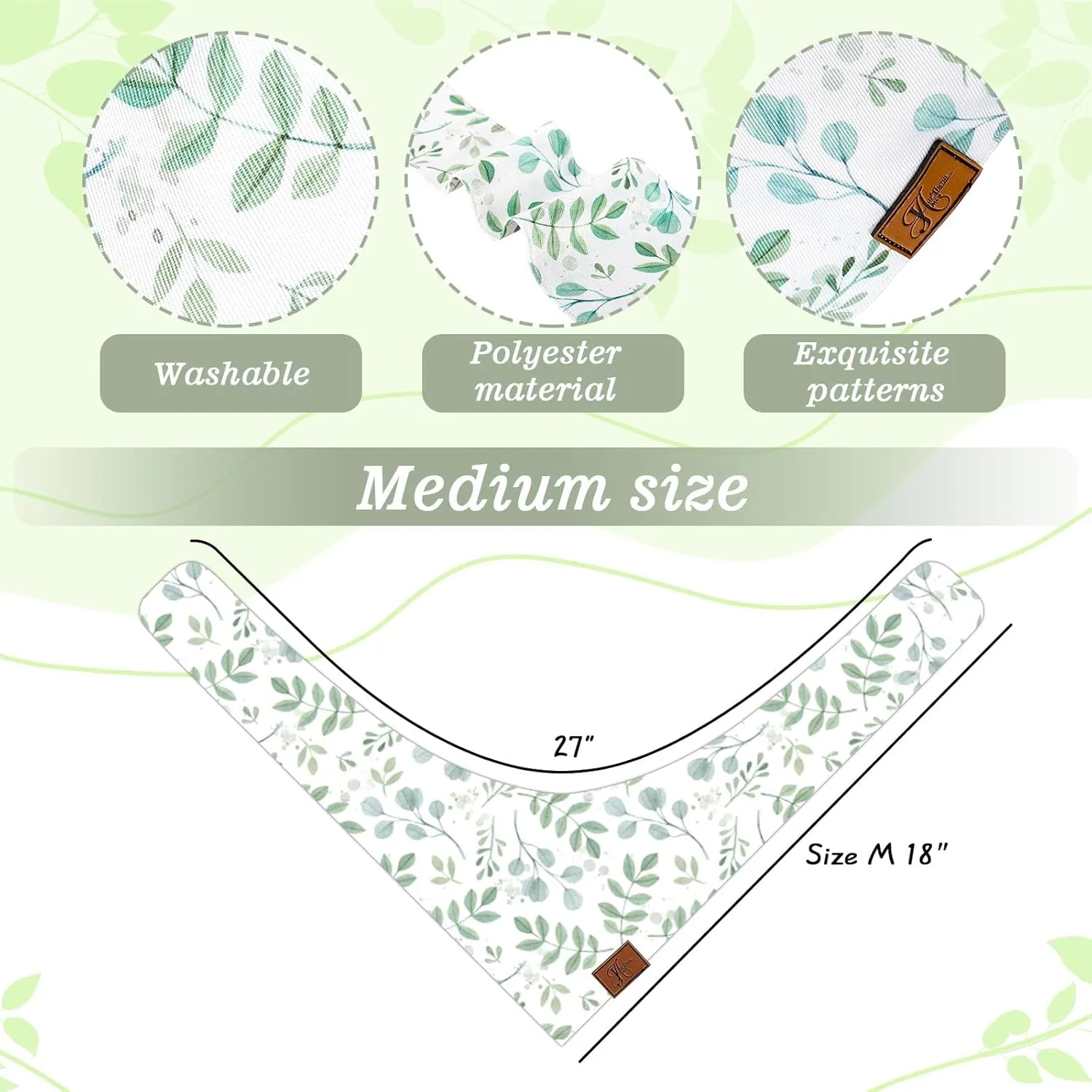 2Pcs Boho Eucalyptus Leaves Dog Bandana Elegant Green Leaves Print Fabric Pet Scarf Medium Size Adjustable Dog Bibs for Pet Birthday Costume Accessories