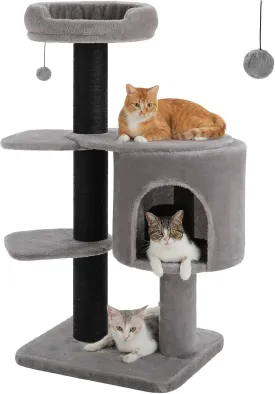 50-Inch Heavy-Duty Cat Tree for Large Adult Cats, Large Cat Tree with Thick Scratching Posts (4.3), Spacious Condo, Sturdy Cat Tower for Maine Coon 16 lbs with 2-Layer Baseboard, Black