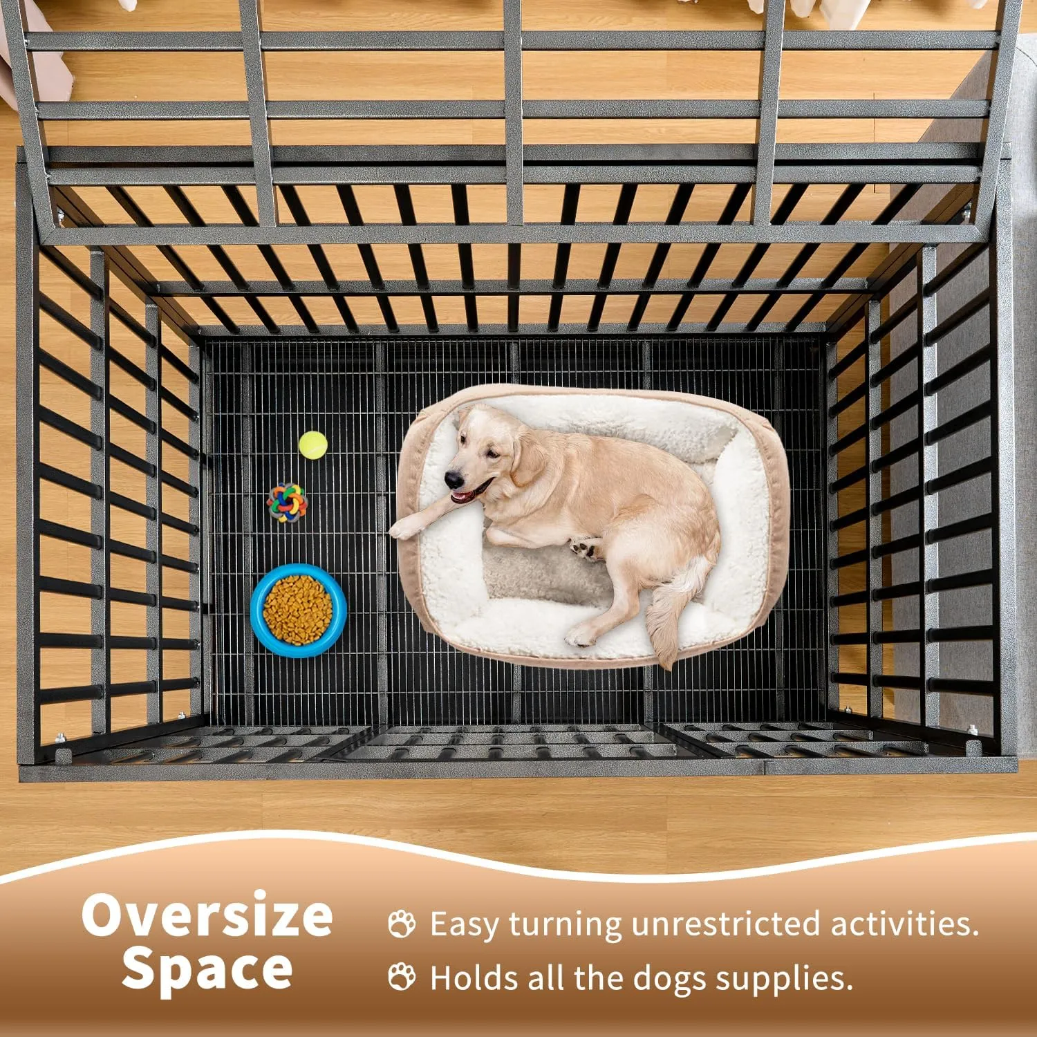 54/48/42/38 Inch Heavy Duty Indestructible Dog Crate Steel Escape Proof, Indoor Double Door High Anxiety Cage, Kennel with Wheels, Removable Tray, Extra Large XL