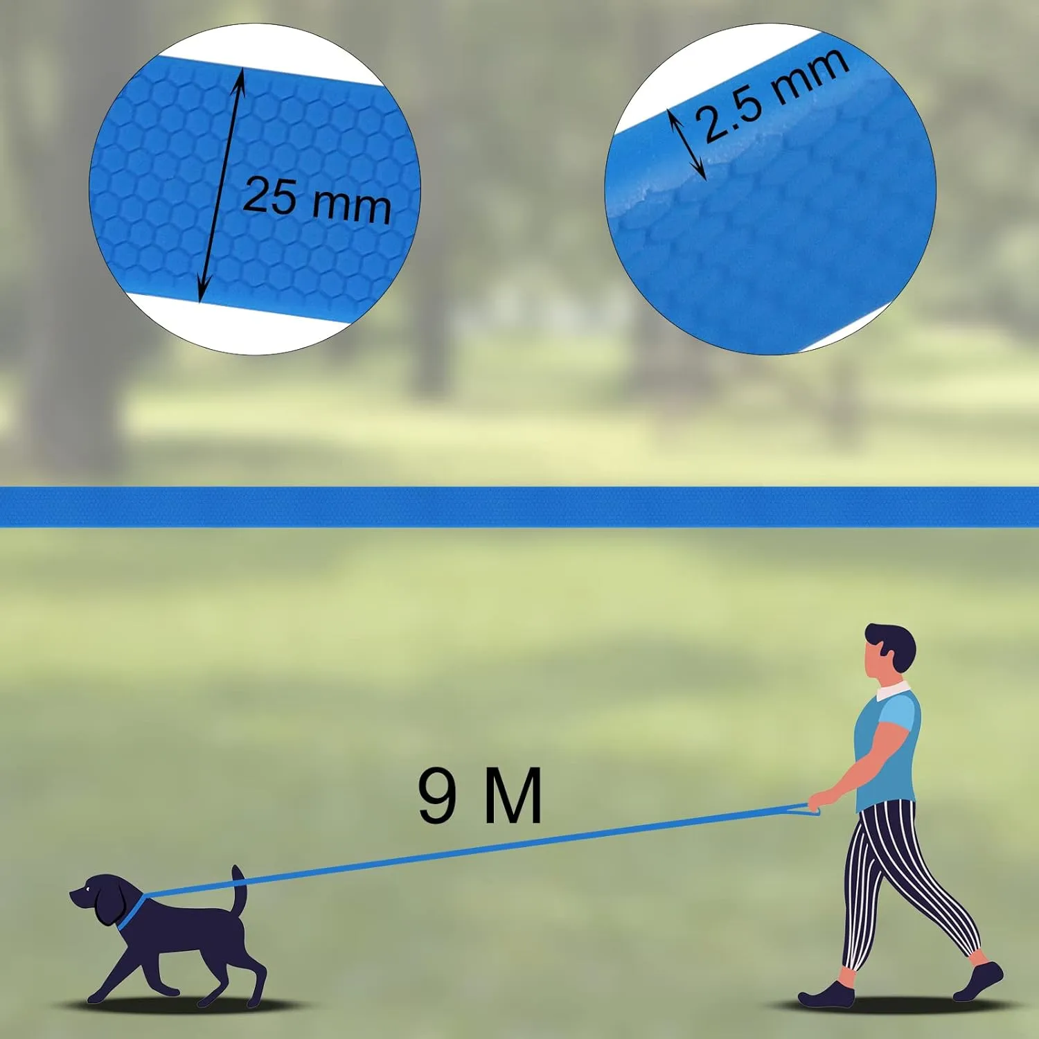 9m Blue Heavy Duty Robust Training Dog Leash with Anti-Slip HandleWaterproof Long Dog Leash for Outdoor Activities