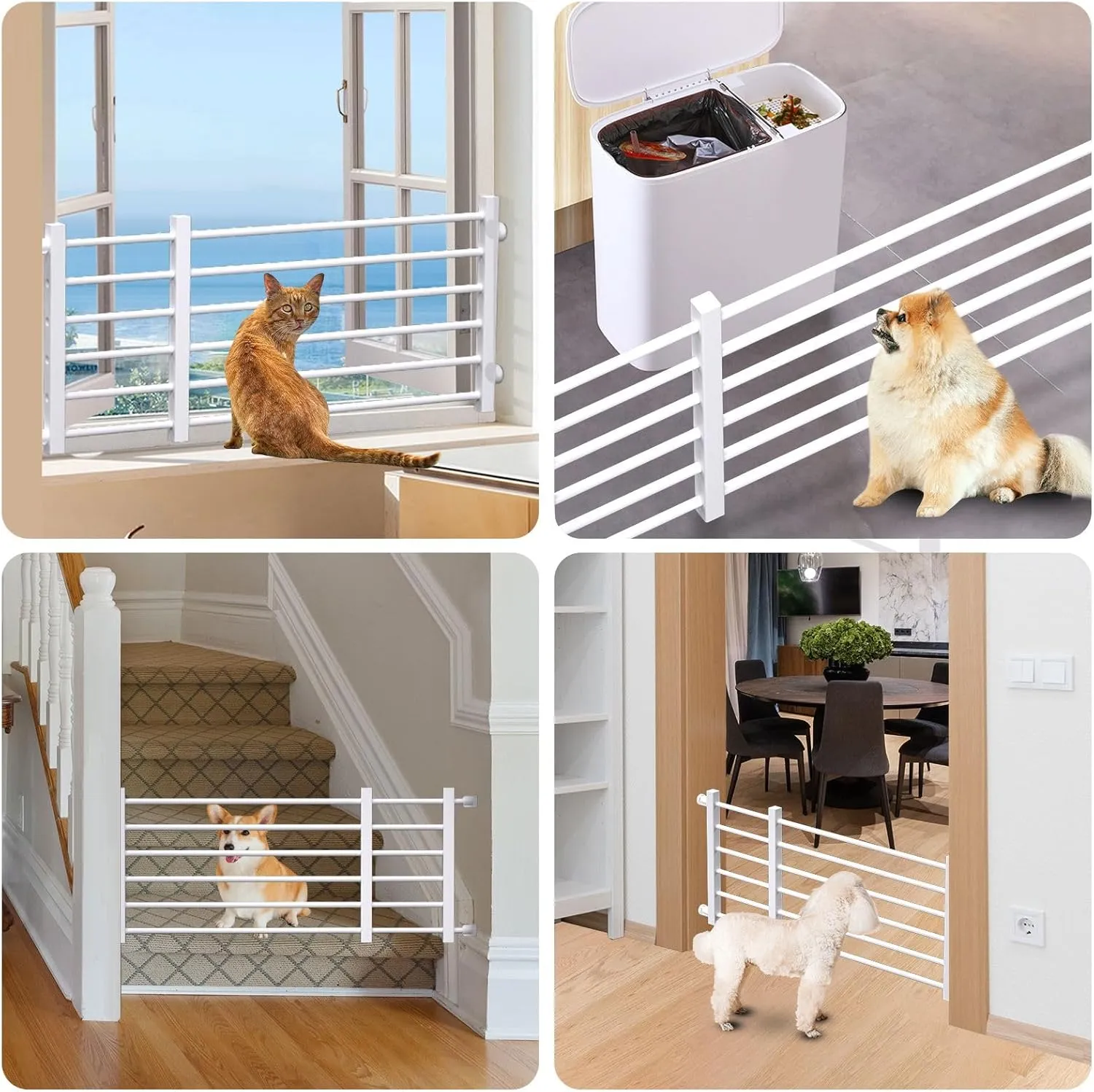 Adjustable Short Indoor Dog Gate for Small Dogs & Puppies - Step Over Wooden Pet Gate for Doorways/Stairs, No Installation, 22"-40" Wide (White, M)
