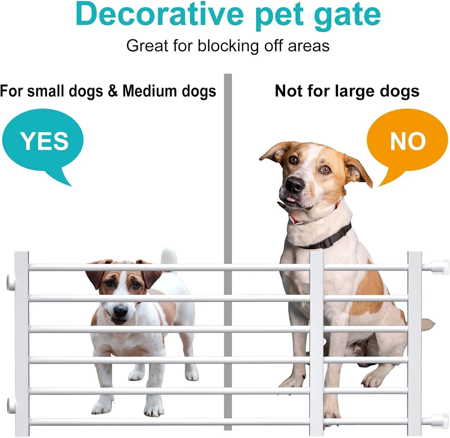 Adjustable Short Indoor Dog Gate for Small Dogs & Puppies - Step Over Wooden Pet Gate for Doorways/Stairs, No Installation, 22"-40" Wide (White, M)
