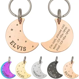 Anavia Starry Sky Theme Pet ID Tags in Half Moon & Star Shape, Personalized Dog Name Tag Cat Tag, Glossy Stainless Steel Gold Plated Black Rainbow Dog Collar Tag (Medium, Moon Shape, Rose Gold)
