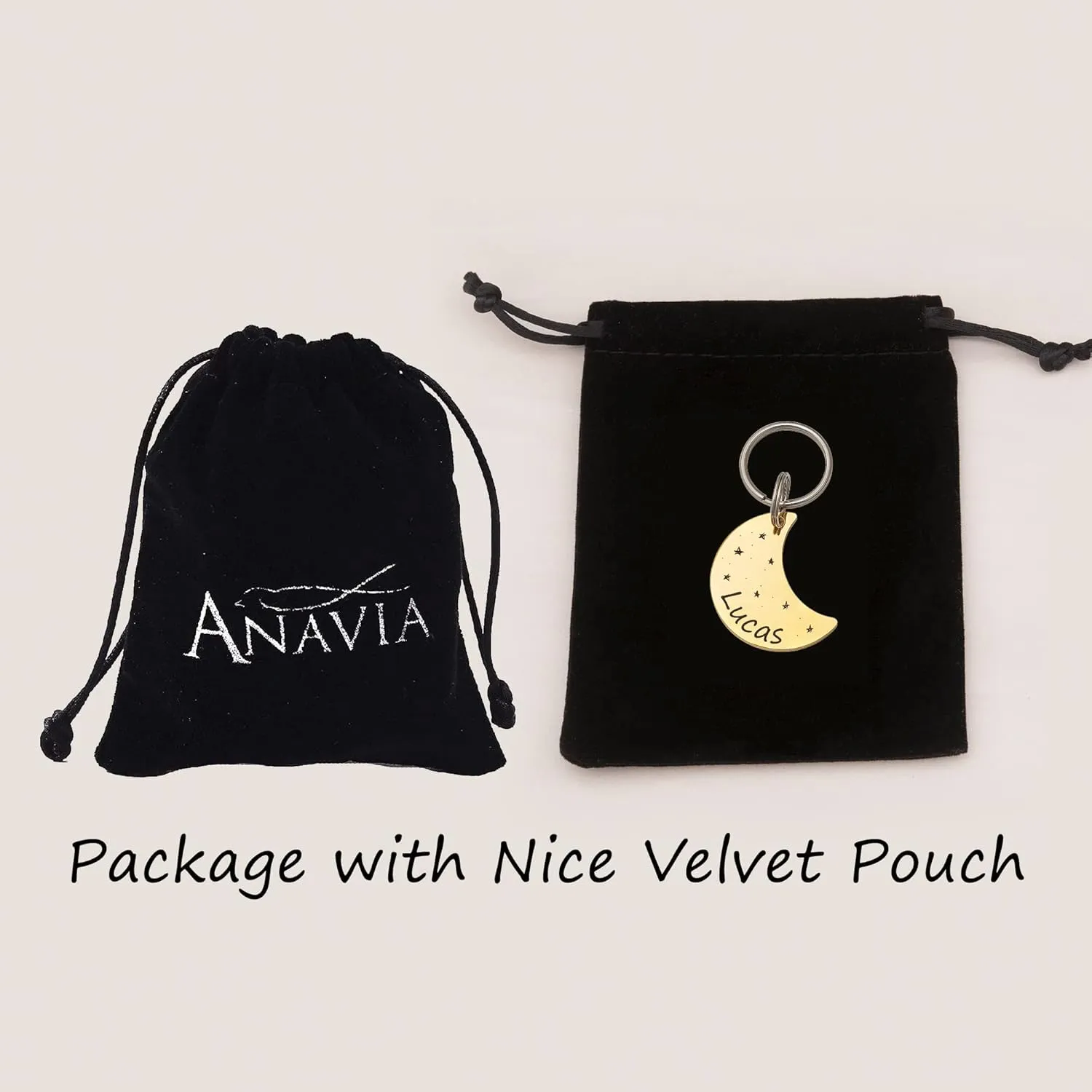 Anavia Starry Sky Theme Pet ID Tags in Half Moon & Star Shape, Personalized Dog Name Tag Cat Tag, Glossy Stainless Steel Gold Plated Black Rainbow Dog Collar Tag (Small, Moon Shape, Black)