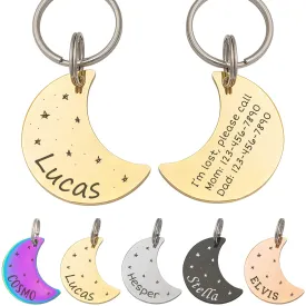 Anavia Starry Sky Theme Pet ID Tags in Half Moon & Star Shape, Personalized Dog Name Tag Cat Tag, Glossy Stainless Steel Gold Plated Black Rainbow Dog Collar Tag (Small, Moon Shape, Gold)