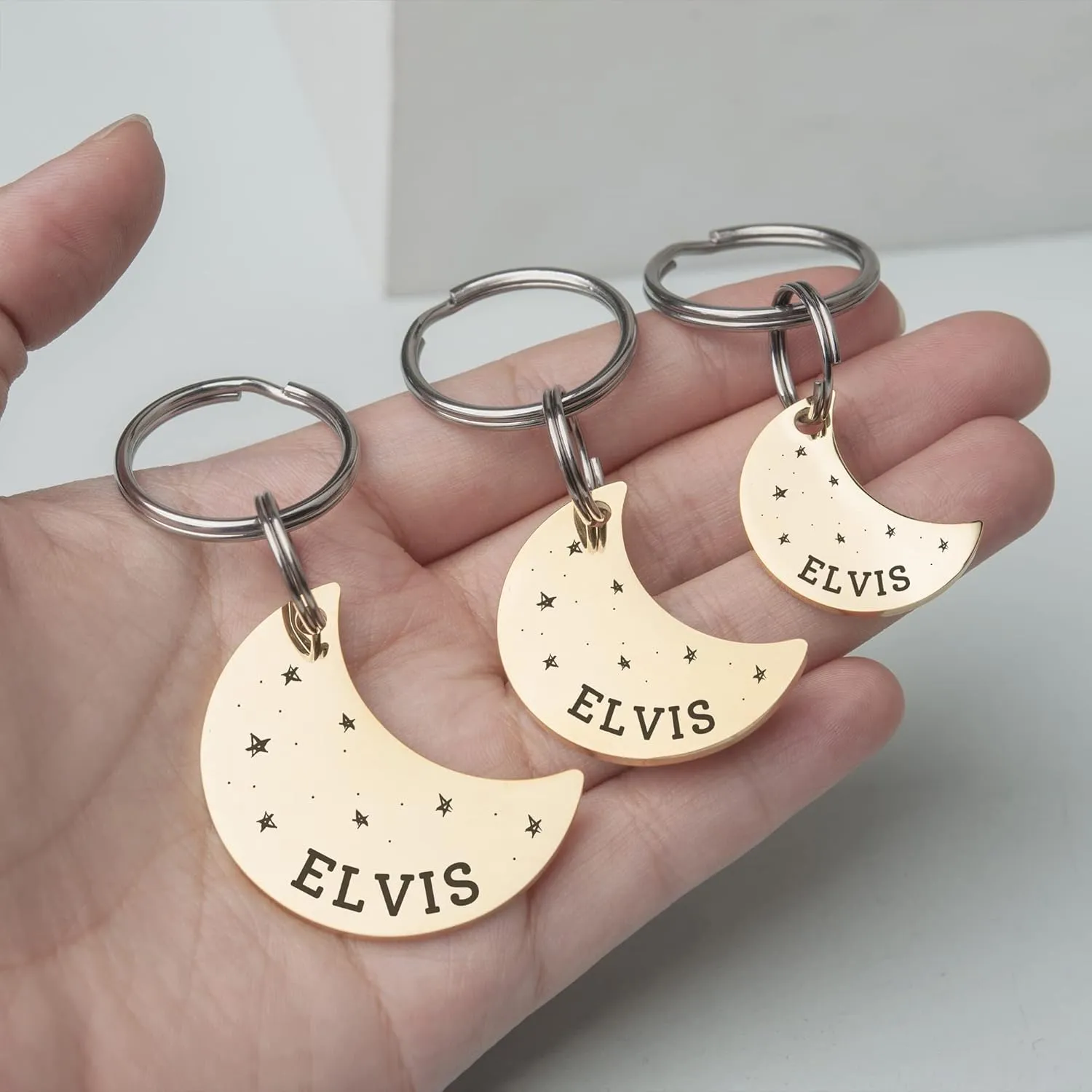Anavia Starry Sky Theme Pet ID Tags in Half Moon & Star Shape, Personalized Dog Name Tag Cat Tag, Glossy Stainless Steel Gold Plated Black Rainbow Dog Collar Tag (Small, Moon Shape, Gold)