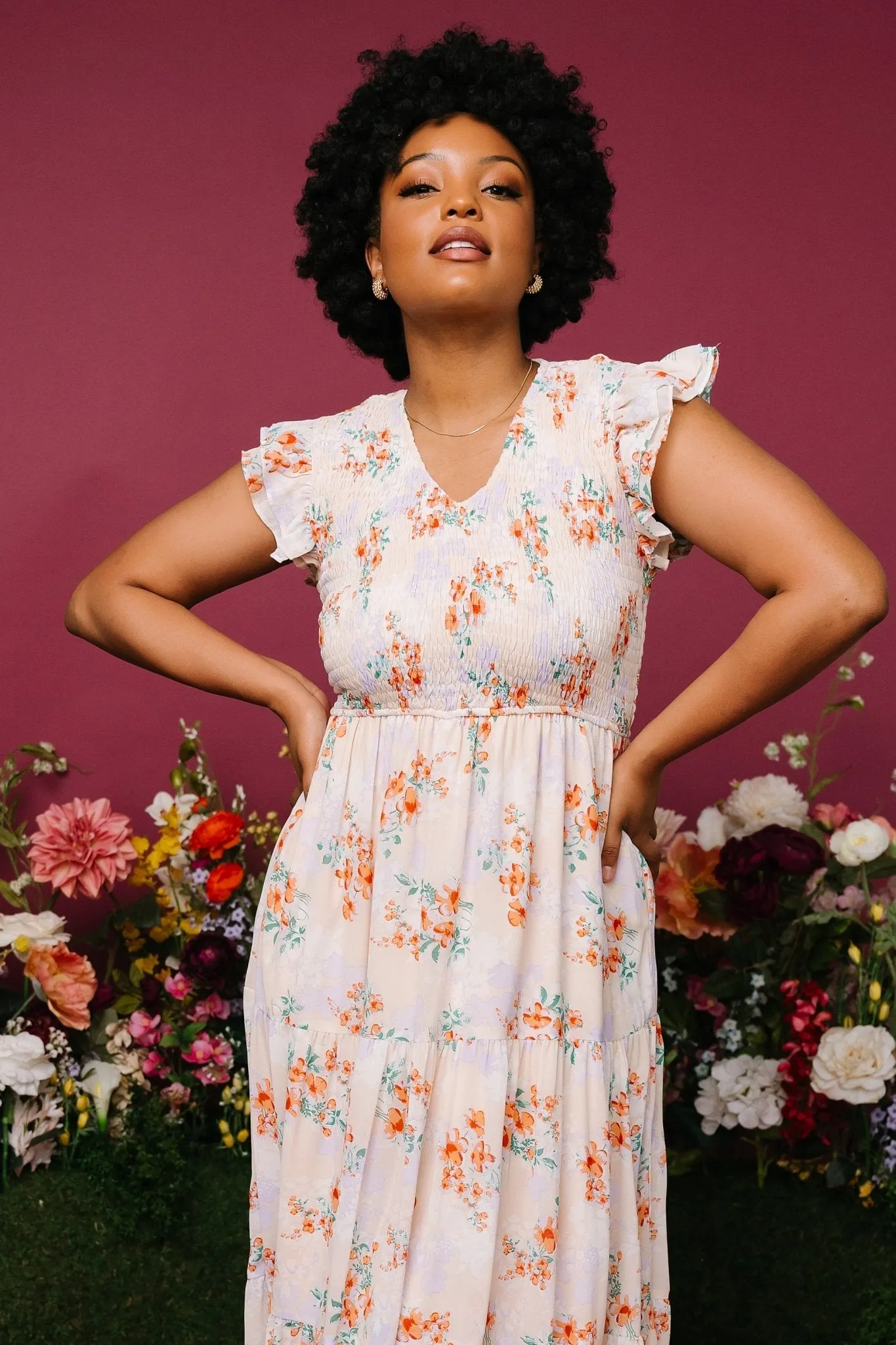 Arla Smocked Maxi Dress | Cream Floral