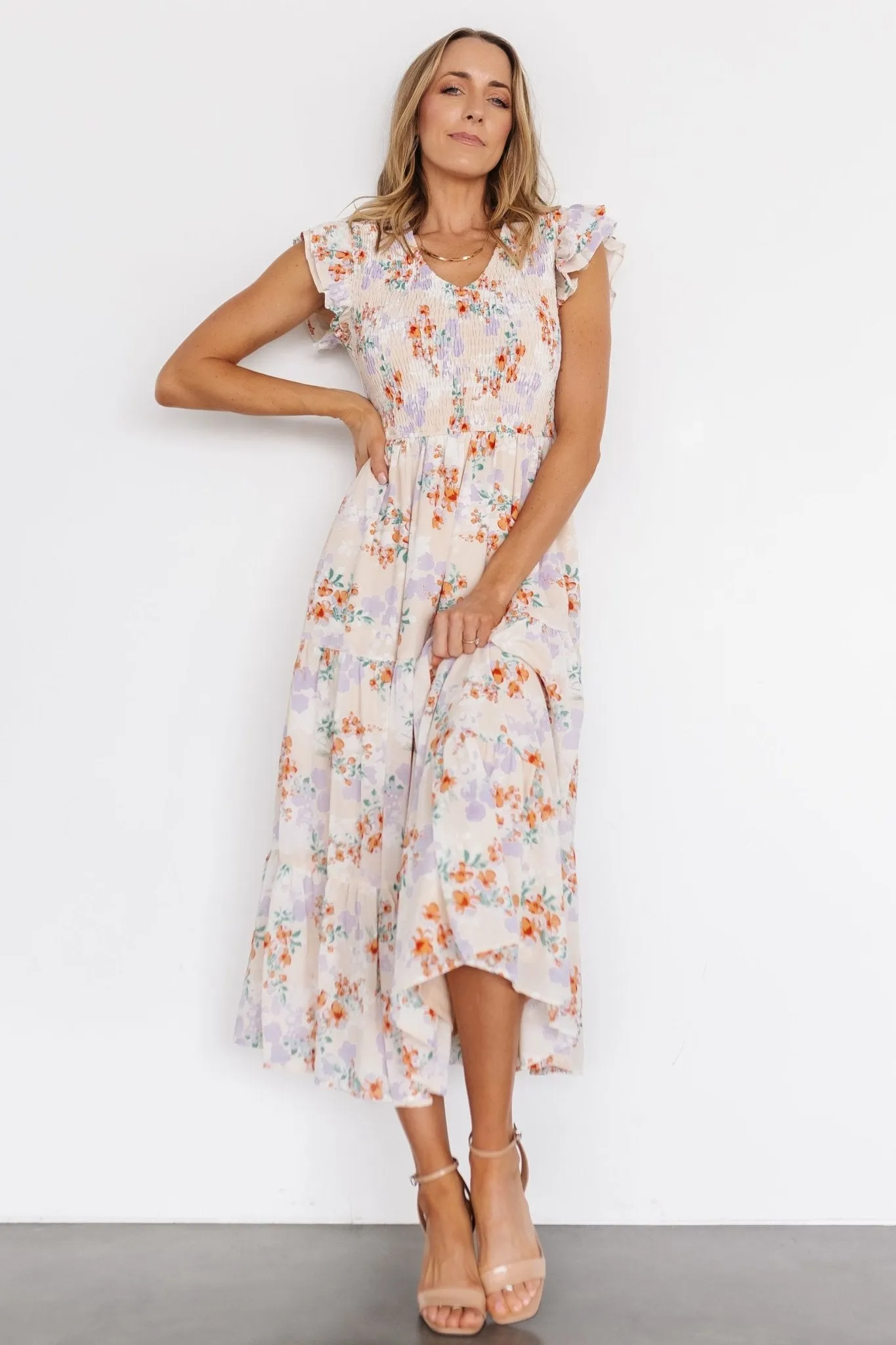 Arla Smocked Maxi Dress | Cream Floral