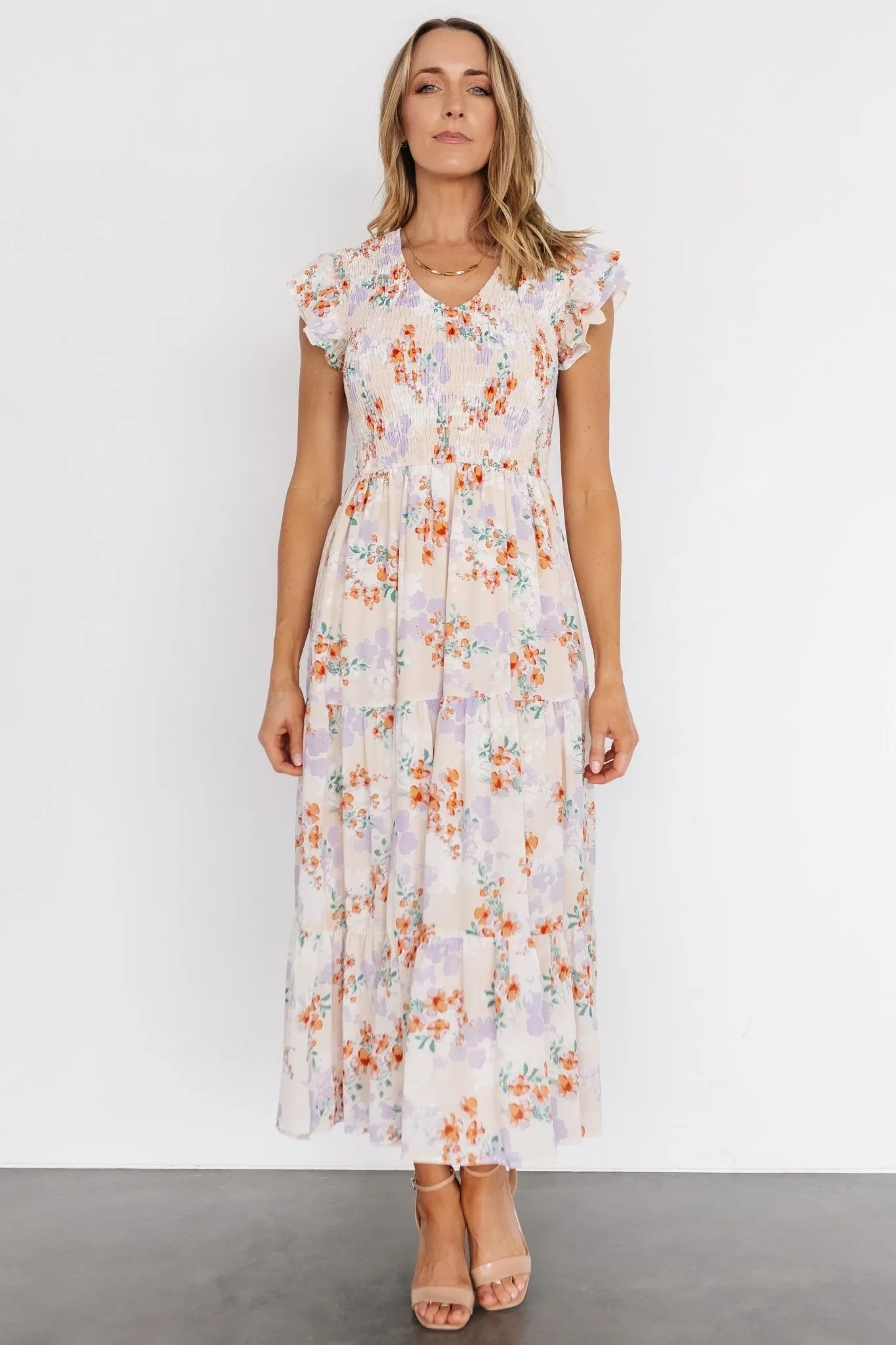 Arla Smocked Maxi Dress | Cream Floral