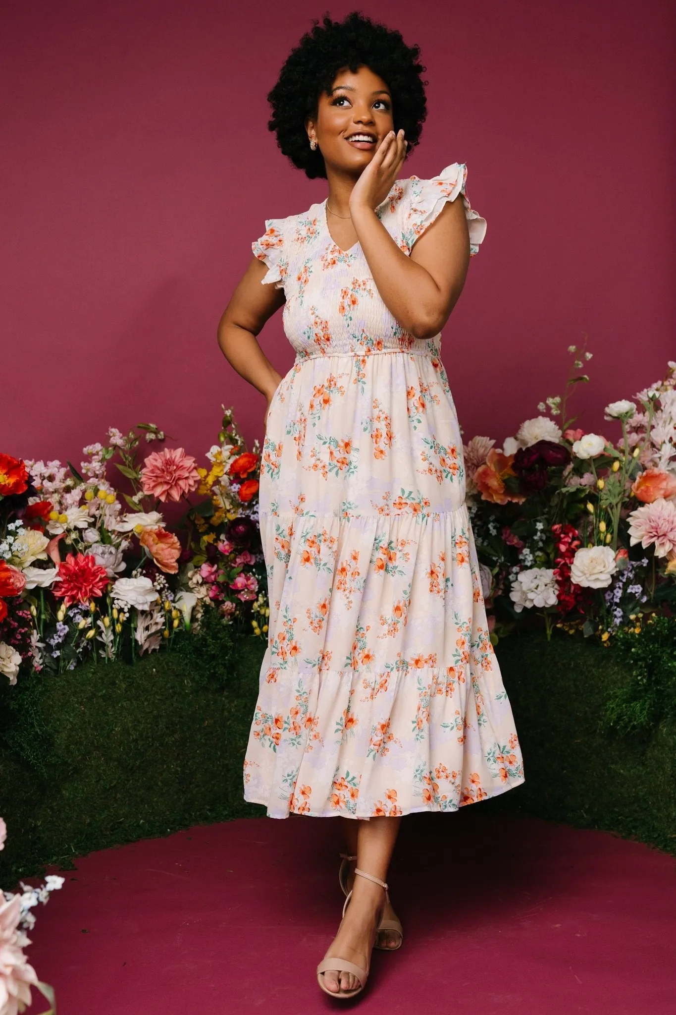 Arla Smocked Maxi Dress | Cream Floral