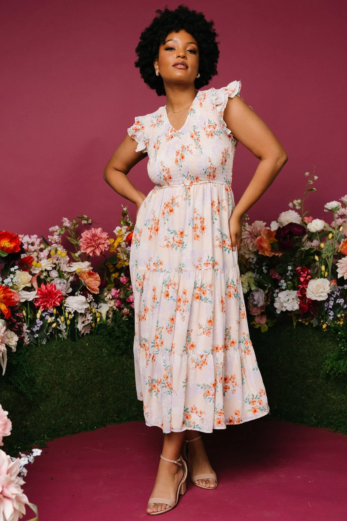 Arla Smocked Maxi Dress | Cream Floral