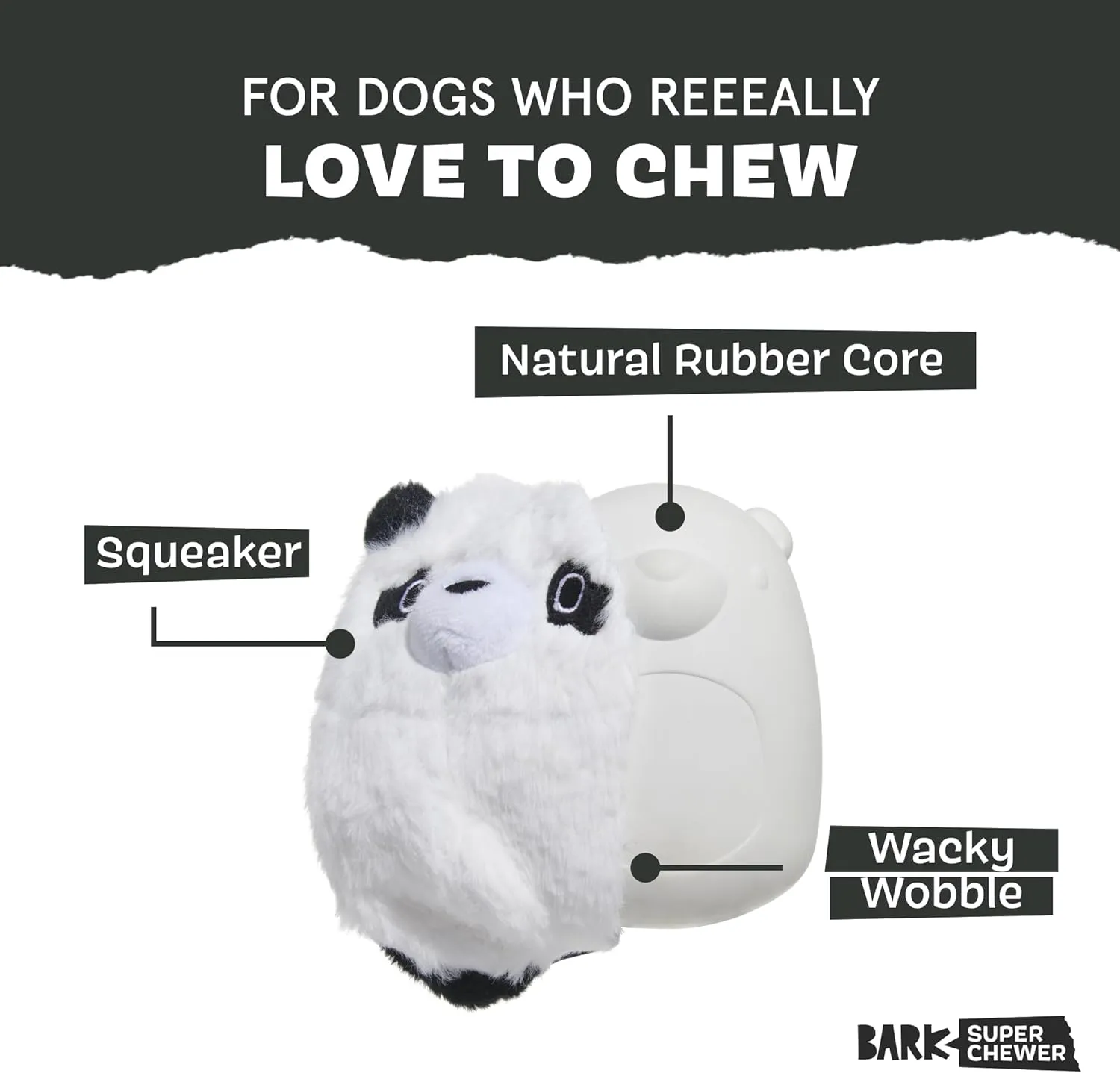 Barkbox Super Chewer Tough Dog Chew Toys for Aggressive Chewers, Plush 2 Toys in 1 (Panda - Large)