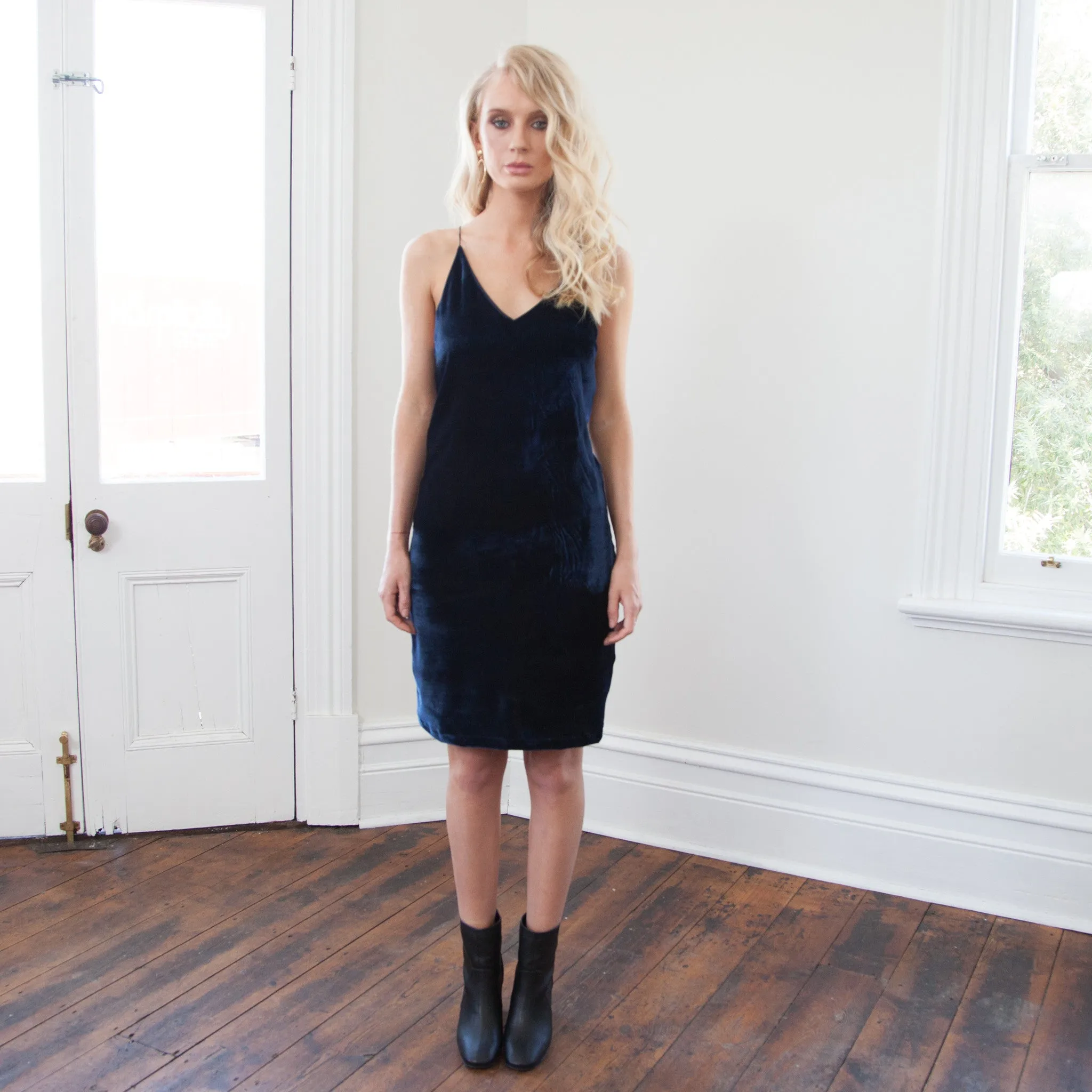 Belle Velvet Slip Dress - Navy