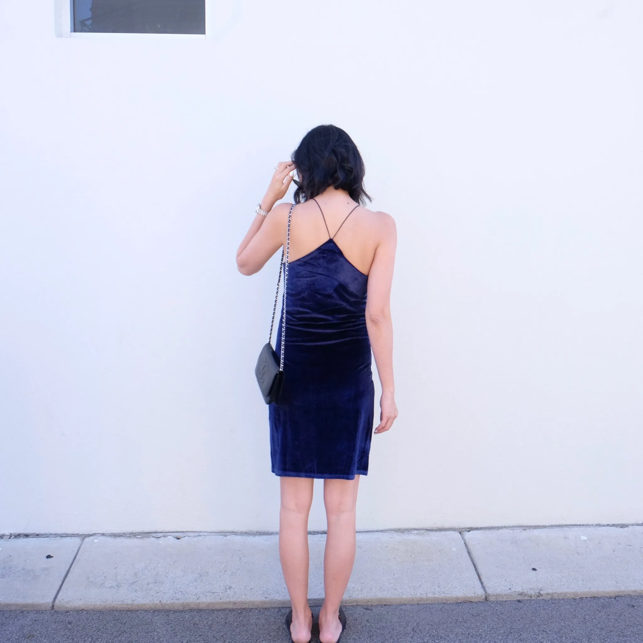 Belle Velvet Slip Dress - Navy