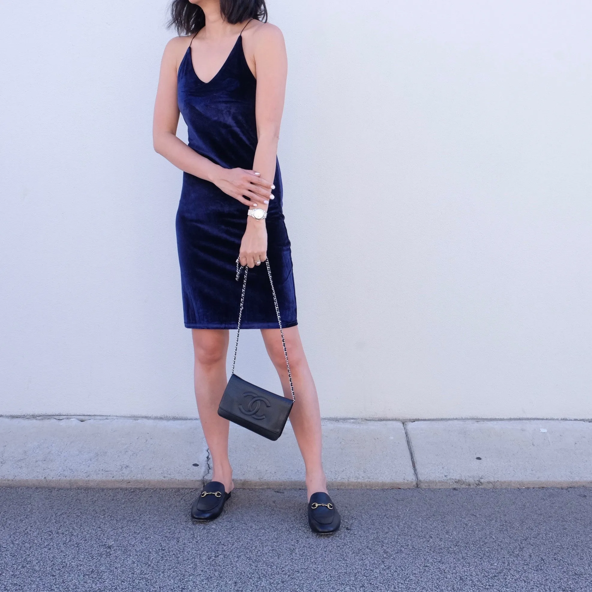 Belle Velvet Slip Dress - Navy