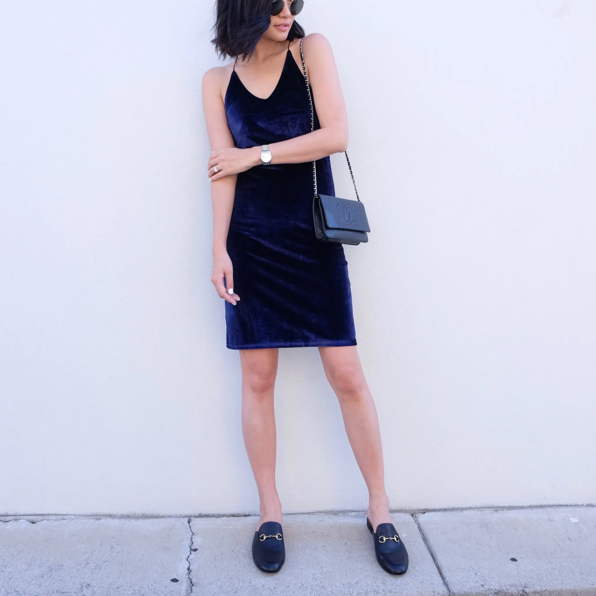 Belle Velvet Slip Dress - Navy