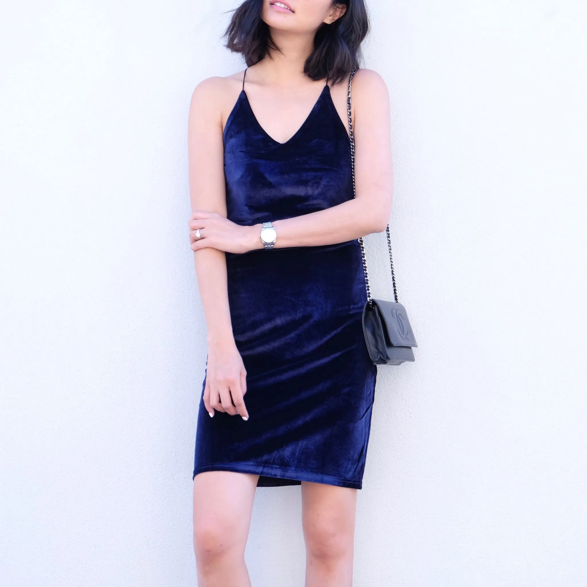Belle Velvet Slip Dress - Navy