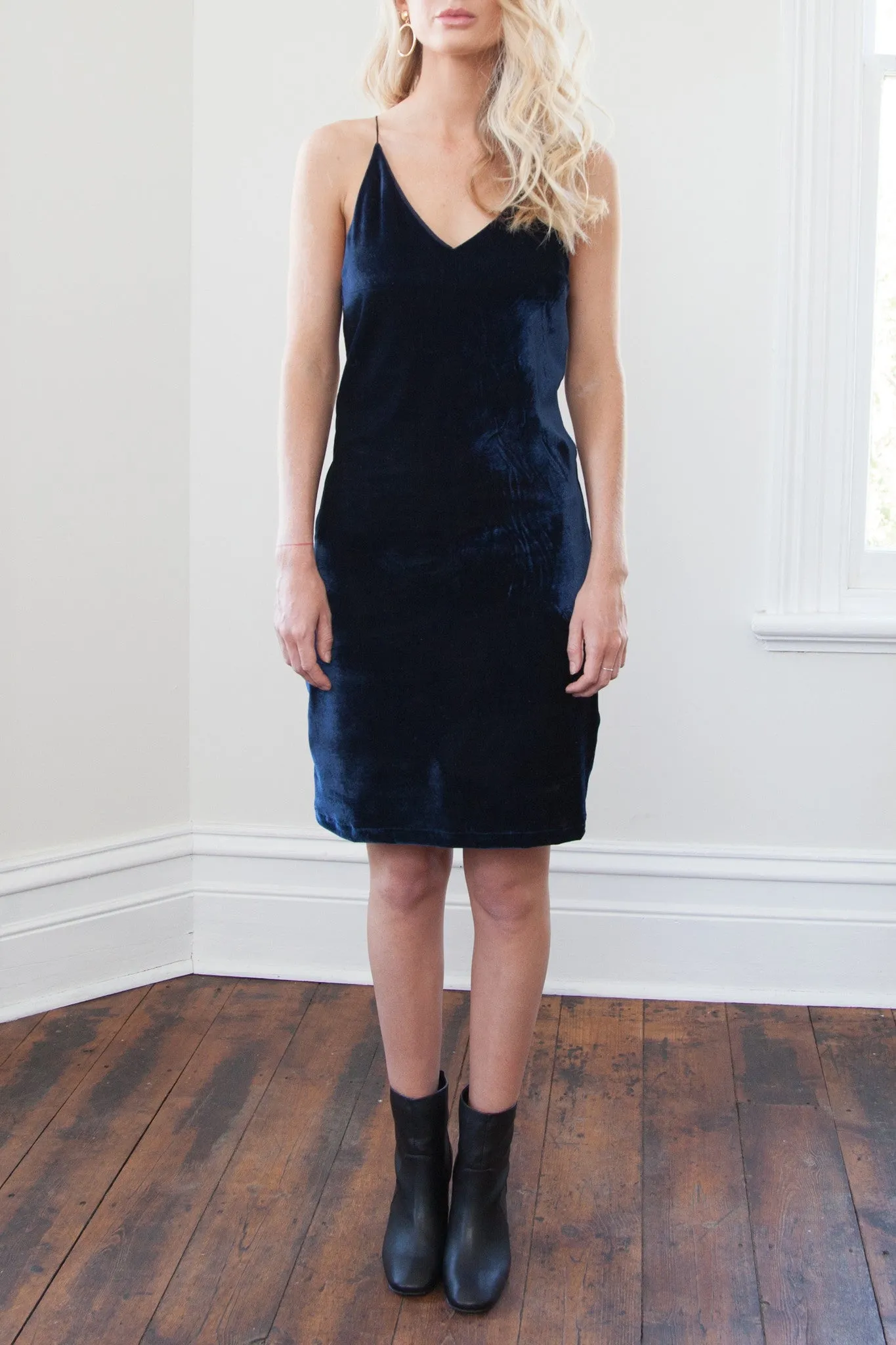 Belle Velvet Slip Dress - Navy