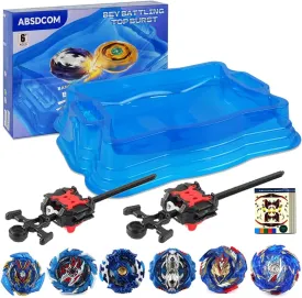 Bey Set Blades Stadium Large,Bay Battle Blade Arena Big,Beys Burst Evolution Turbo,6 Burst Tops 2 Launchers Pack,Blade Blades for Boys 8-12,Blayde Blades Toy w/Gift Box