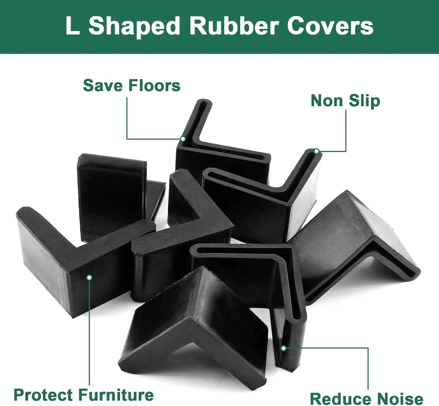 Bivethoi 20 PCS 40mm L-Shaped Black Rubber Caps, Non-Slip, Anti-Scratch Furniture Floor Protectors