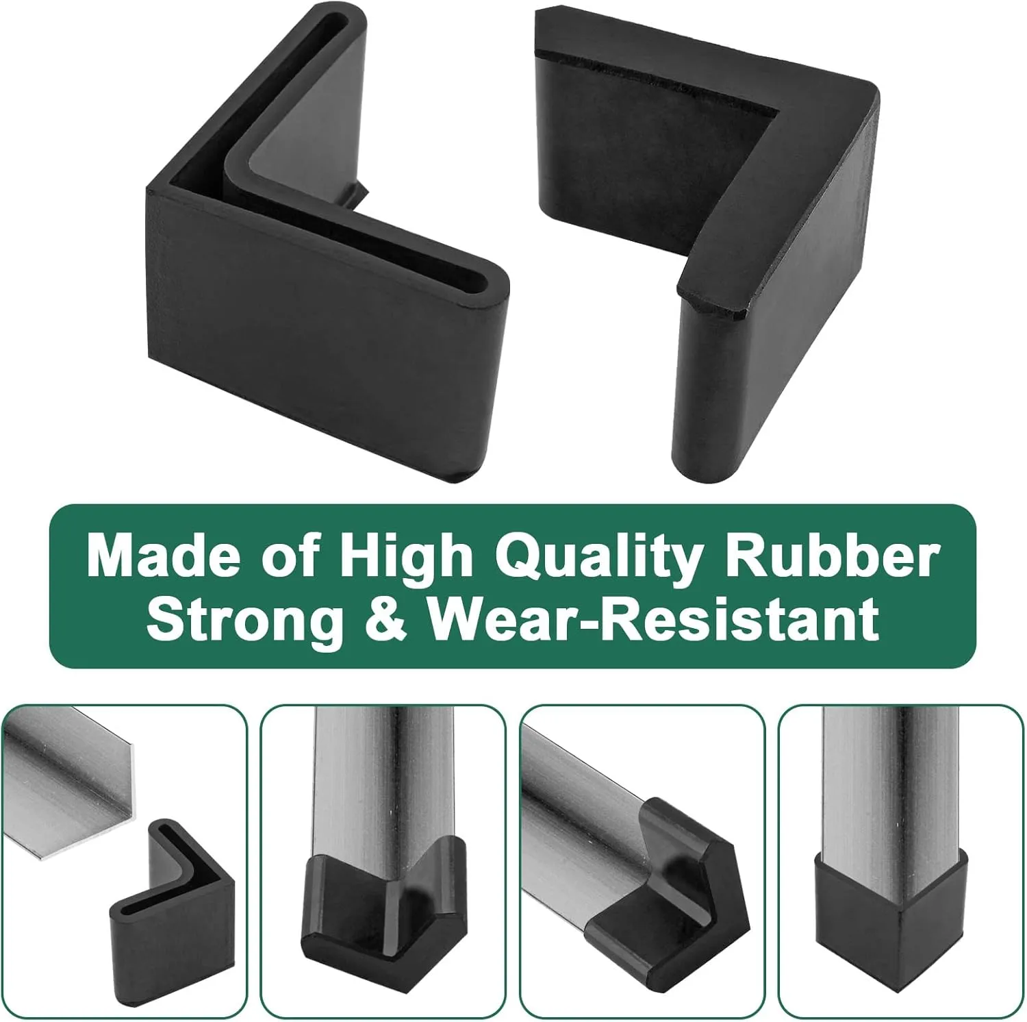 Bivethoi 20 PCS 40mm L-Shaped Black Rubber Caps, Non-Slip, Anti-Scratch Furniture Floor Protectors