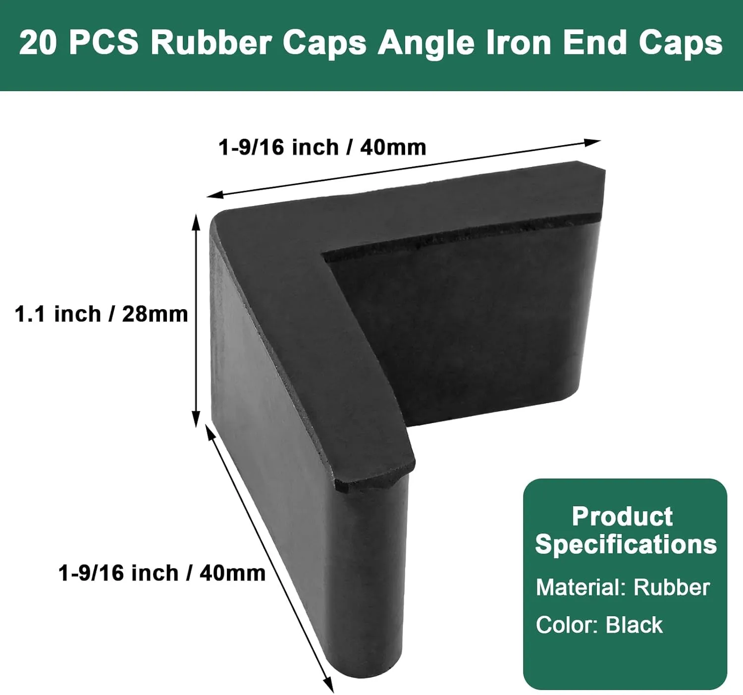 Bivethoi 20 PCS 40mm L-Shaped Black Rubber Caps, Non-Slip, Anti-Scratch Furniture Floor Protectors