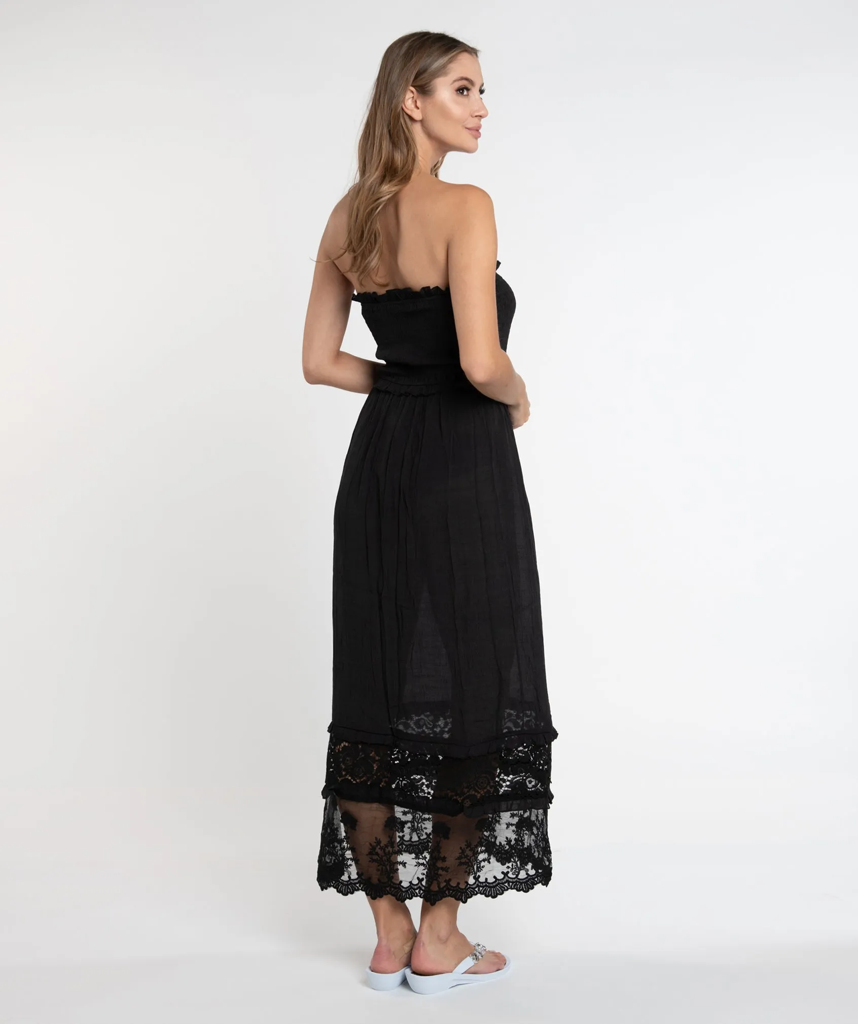 Black Strapless Slip-On Maxi Dress