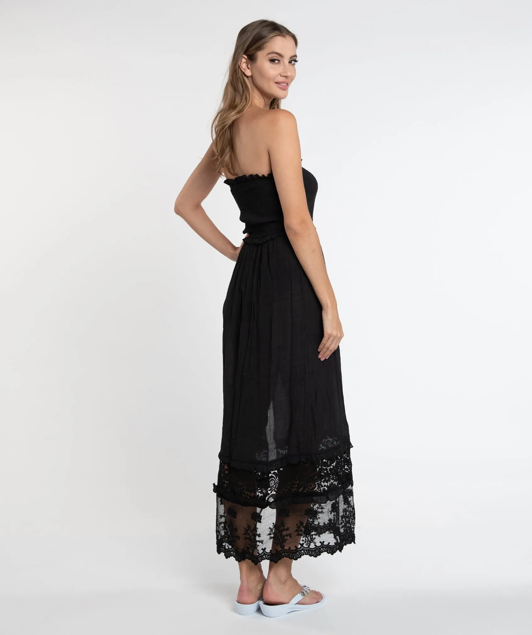 Black Strapless Slip-On Maxi Dress