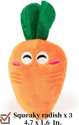 Cat Puppy Toy Pulled Radish Plush Toy Series 4-Version Regular Sound-Emitting Adhesive Base Catnip-Filled Crystal Velvet Dog Cat Accessories Pet Gift Choice (Radish 3pcs)