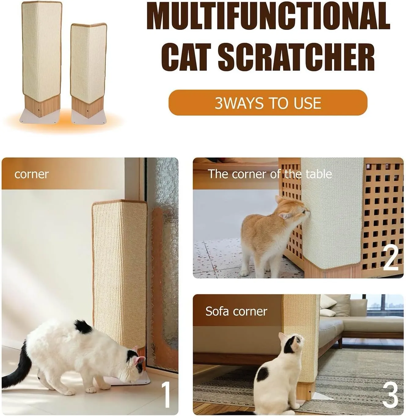 Cat Scratcher, Sisal Corner Scratching Post, Cat Scratch Pad for Indoor Cats, Wall Scratcher Furniture Protector with Catnip (Small Size)