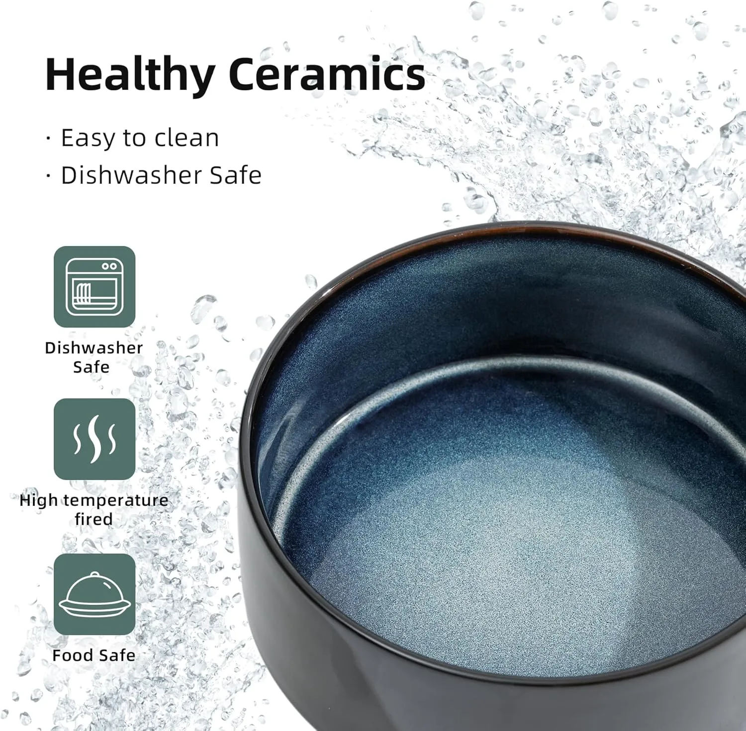 Ceramic 6.1inch Raised Dog Bowl with Stand for Small and Medium Dog Dish Pet Food and Water Bowl (Single Bowl with Stand - Starry Sky)