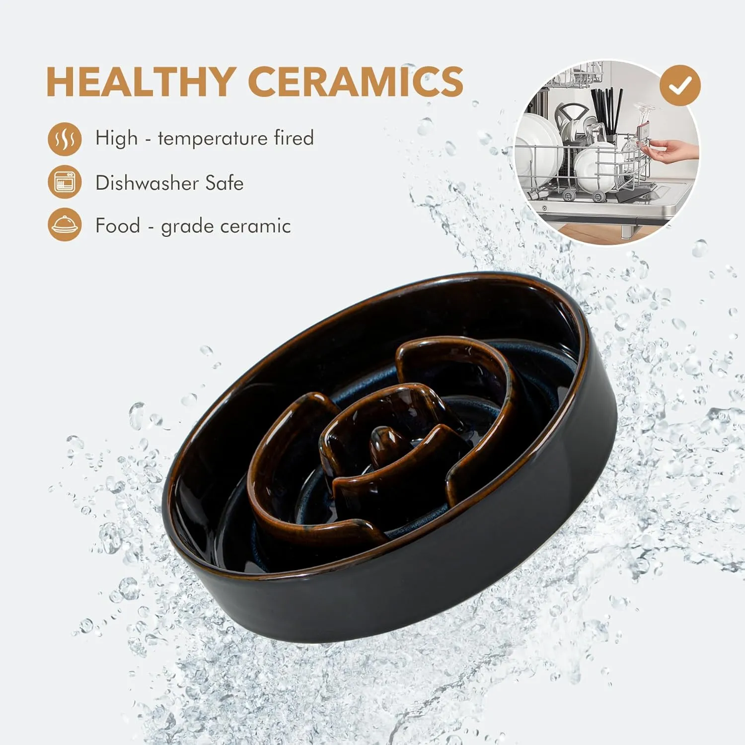 Ceramic 7.3inch Dog Bowl Slow Feeder for Medium and Small Dog, Pet Slow Dish, Stop Bloat, Preventing Choking(Single Bowl, Starry Sky)