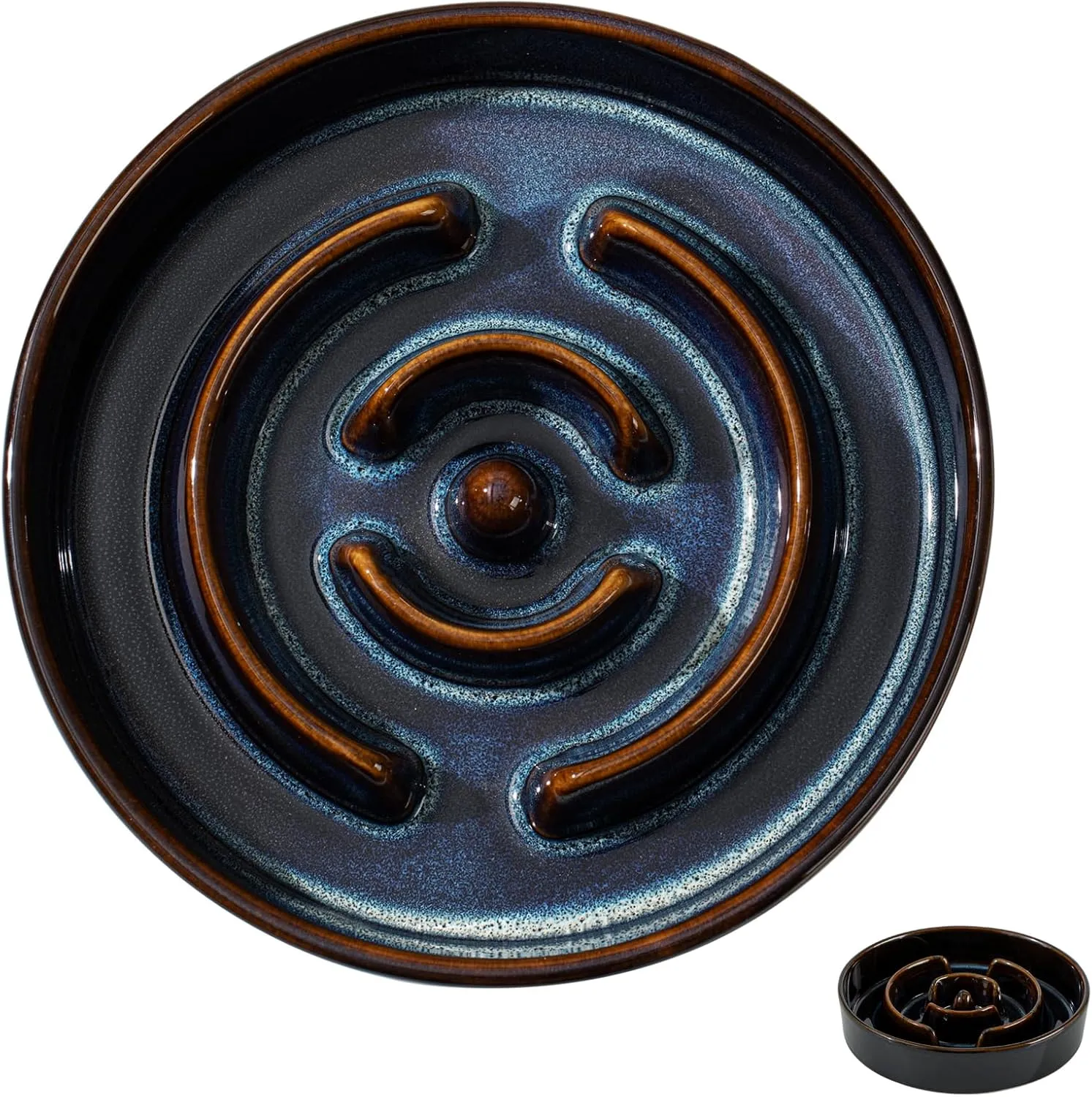 Ceramic 7.3inch Dog Bowl Slow Feeder for Medium and Small Dog, Pet Slow Dish, Stop Bloat, Preventing Choking(Single Bowl, Starry Sky)