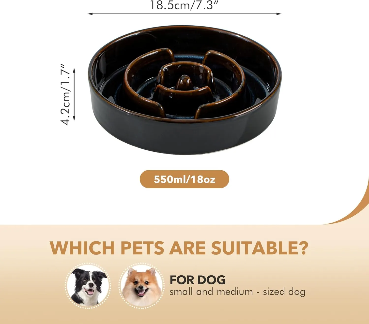 Ceramic 7.3inch Dog Bowl Slow Feeder for Medium and Small Dog, Pet Slow Dish, Stop Bloat, Preventing Choking(Single Bowl, Starry Sky)