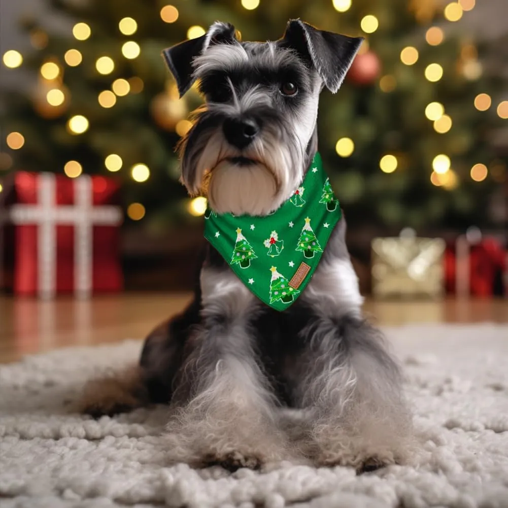 Christmas Dog Bandanas 2 Pack Washable Soft Cotton Christmas Tree & Snowflakes Scarf Multiple Sizes Offered Premium Durable Fabric Adjustable Fit for Small, Large & Extra Large Dogs