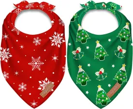 Christmas Dog Bandanas 2 Pack Washable Soft Cotton Christmas Tree & Snowflakes Scarf Multiple Sizes Offered Premium Durable Fabric Adjustable Fit for Small, Large & Extra Large Dogs
