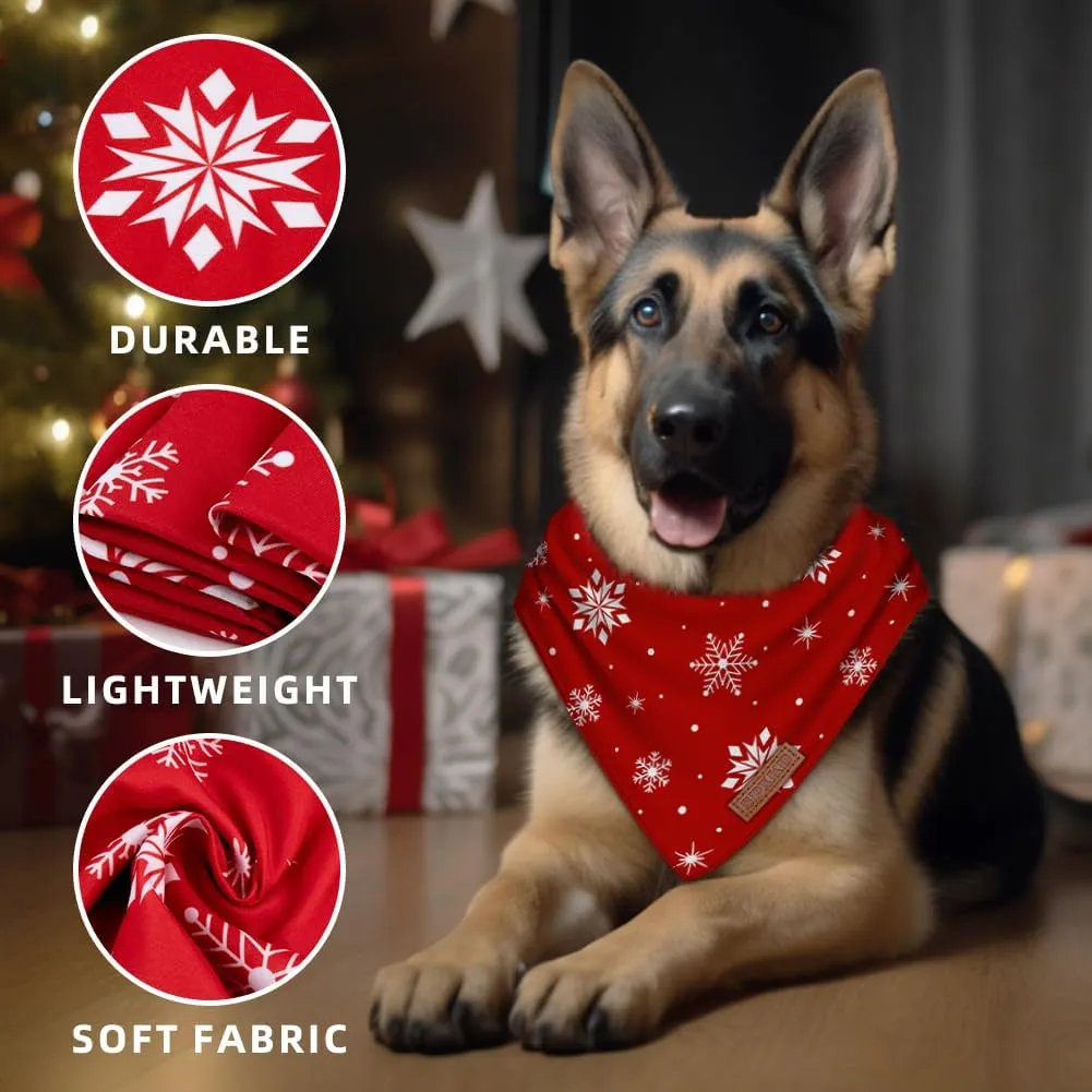 Christmas Dog Bandanas 2 Pack Washable Soft Cotton Christmas Tree & Snowflakes Scarf Multiple Sizes Offered Premium Durable Fabric Adjustable Fit for Small, Large & Extra Large Dogs