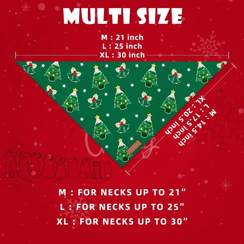 Christmas Dog Bandanas 2 Pack Washable Soft Cotton Christmas Tree & Snowflakes Scarf Multiple Sizes Offered Premium Durable Fabric Adjustable Fit for Small, Large & Extra Large Dogs