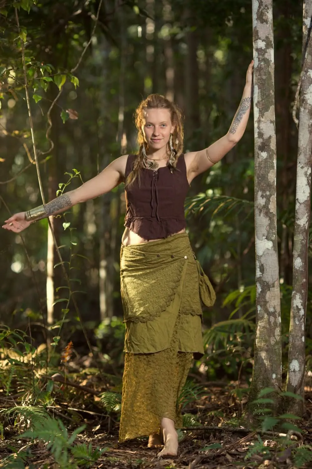 Cotton Crochet Layered Skirt - Khaki