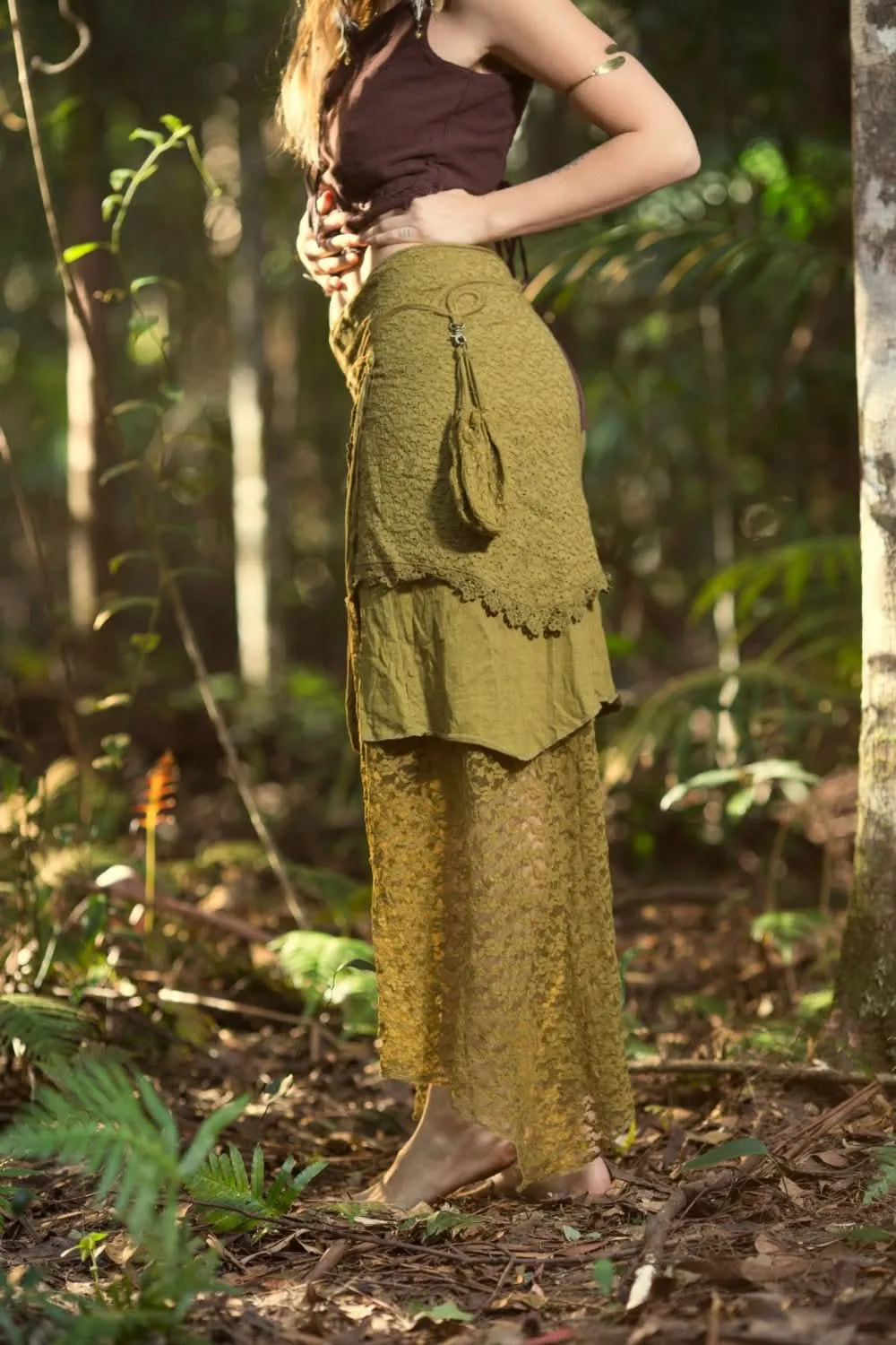 Cotton Crochet Layered Skirt - Khaki