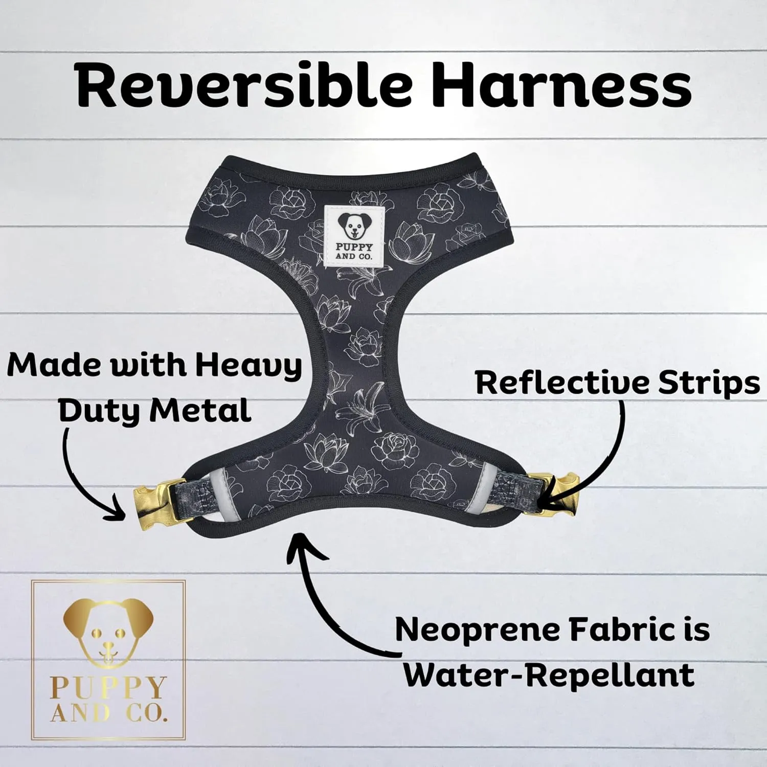Cute Dog Harness, Reversible, No Pull Pet Vest with Leash Clip - Adjustable Soft Padded & Reflective - for XS Small Medium Large Girl Boy Dogs - for Most Breeds by Puppy and Co (Small, Modern)