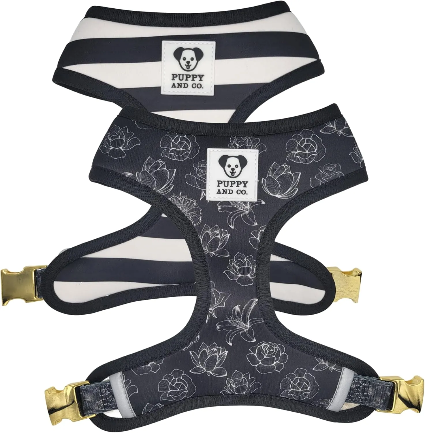 Cute Dog Harness, Reversible, No Pull Pet Vest with Leash Clip - Adjustable Soft Padded & Reflective - for XS Small Medium Large Girl Boy Dogs - for Most Breeds by Puppy and Co (Small, Modern)