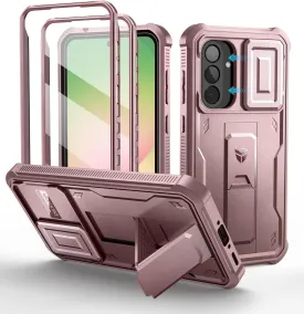 Dexnor for Samsung Galaxy A56-5G Case, [2 Front Frame] [Built-in Magnetic Slide Camera Cover & Kickstand] Heavy Duty Protection Shockproof Phone Case with Screen Protector, 6.7 inch Peony Pink