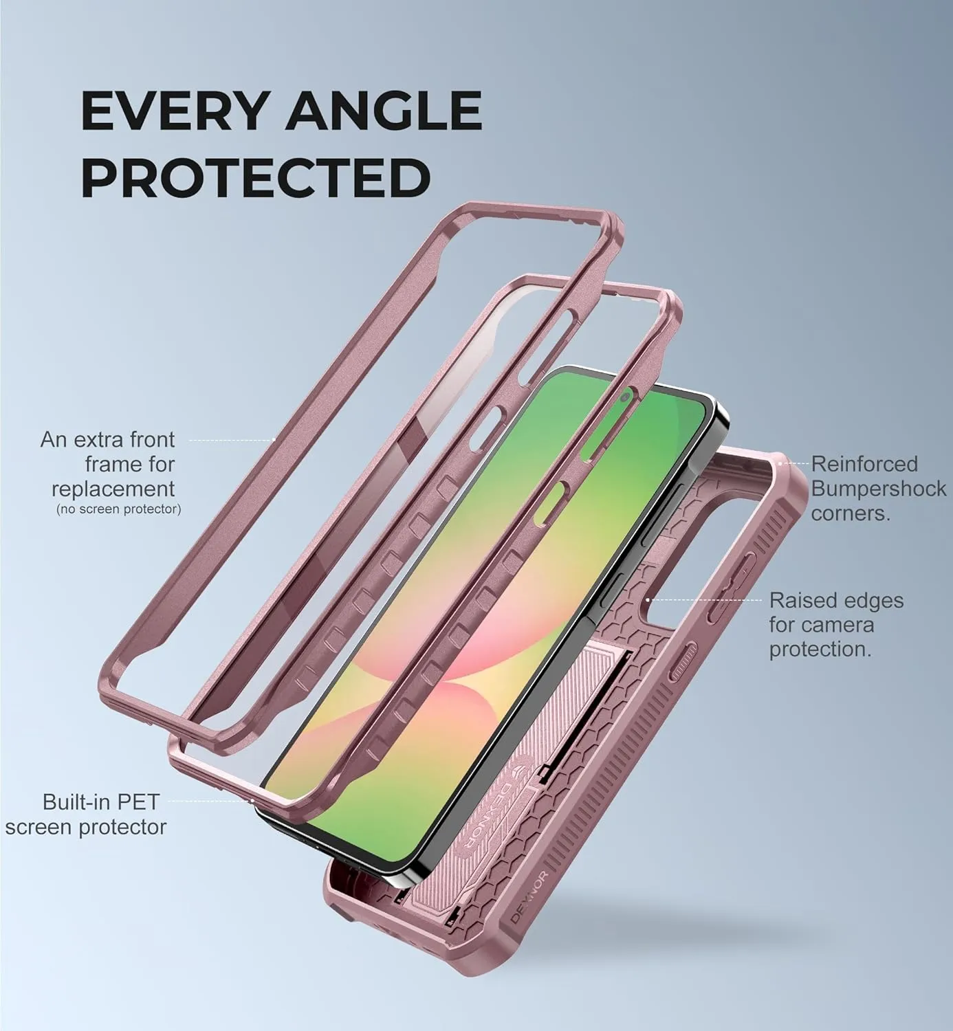 Dexnor for Samsung Galaxy A56-5G Case, [2 Front Frame] [Built-in Magnetic Slide Camera Cover & Kickstand] Heavy Duty Protection Shockproof Phone Case with Screen Protector, 6.7 inch Peony Pink