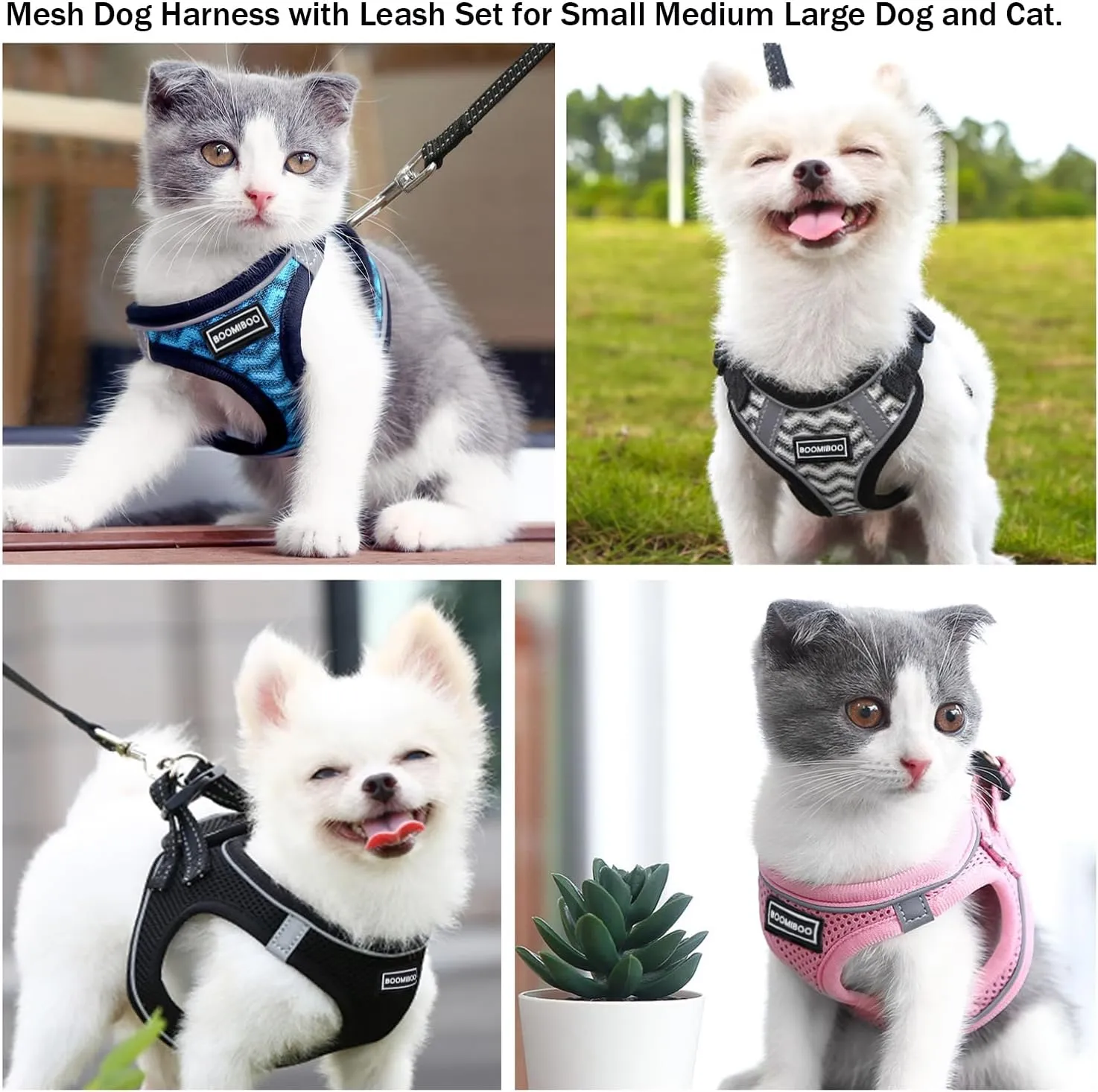 Dog Harness with Leash Set, No Pull Adjustable Reflective Step-in Puppy Pet Vest Harnesses for Small Medium Large Dogs and Cats,Purple XS