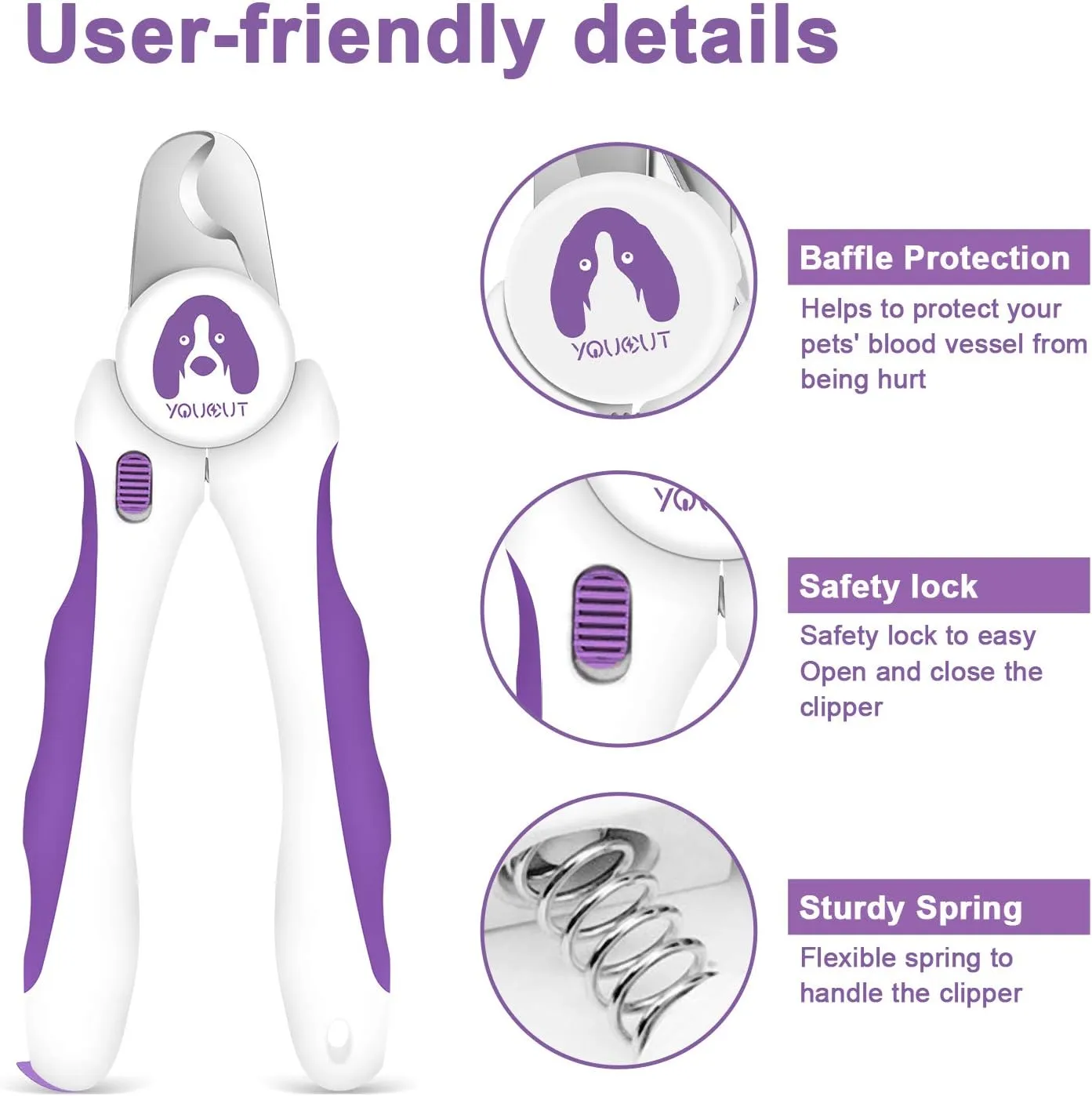 Dog Nail Clippers and Trimmers,Professional Grooming Tool with Safety Guard to Avoid Over Cutting,Free Nail File,Razor Sharp Blade,Sturdy Non Slip Handles for Large and Small Animals (Purple)